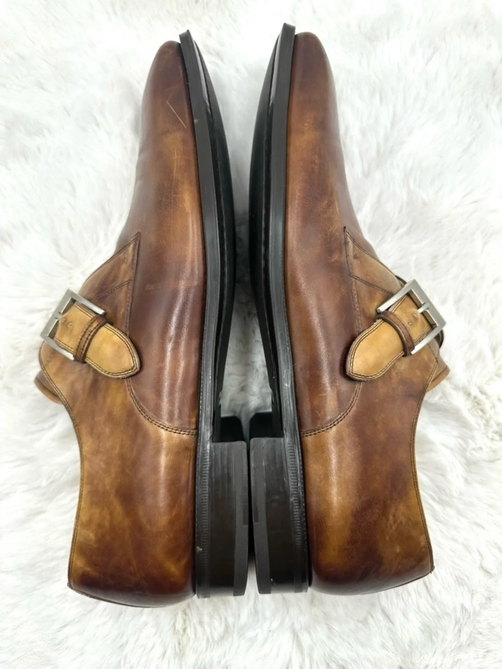 Magnanni Marco Single Monk Strap Loafer - Cognac Brown Leather mens size 13 M